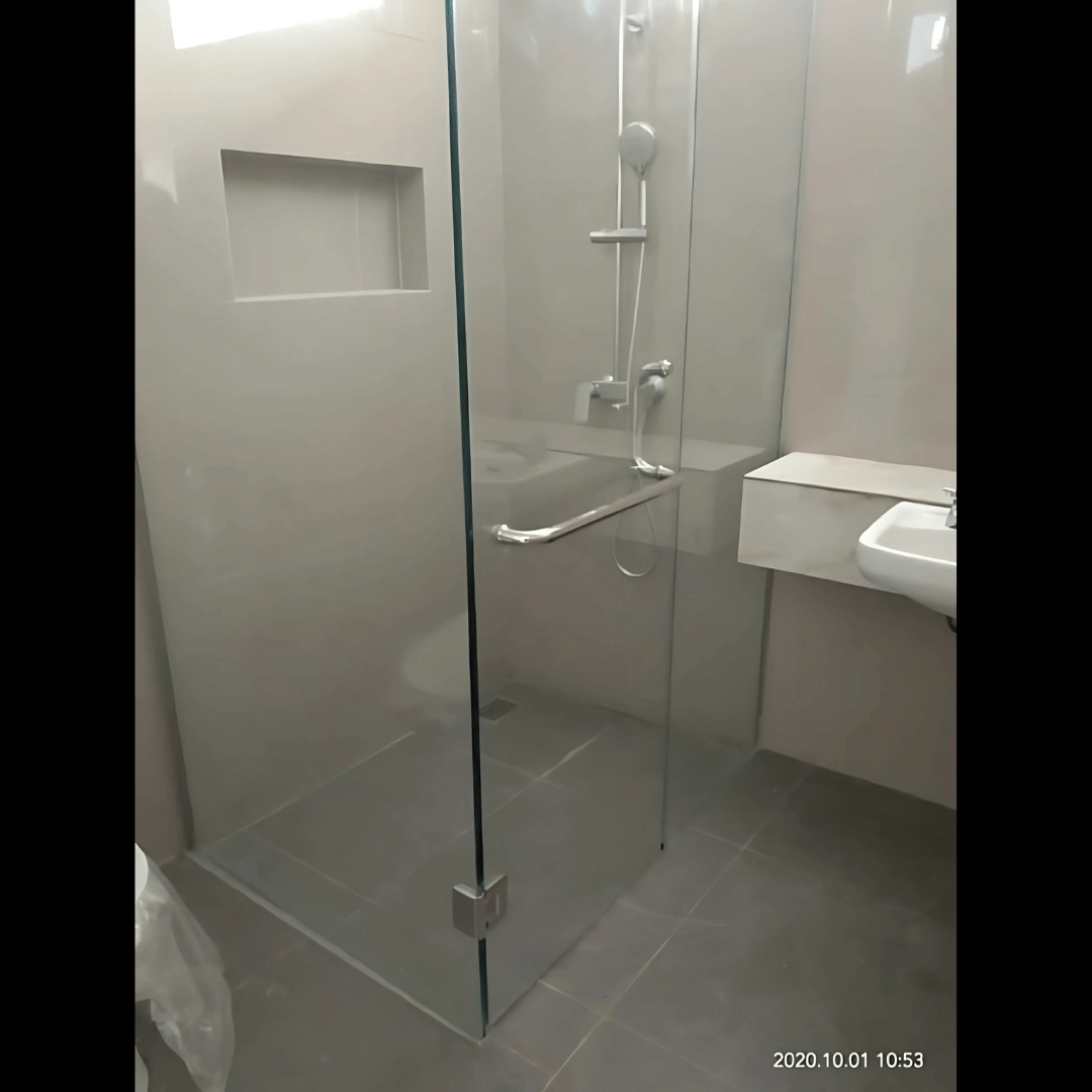 Kaca Shower Frameless Kamar Mandi – Jasa Partisi Kaca Tempered Minimalis