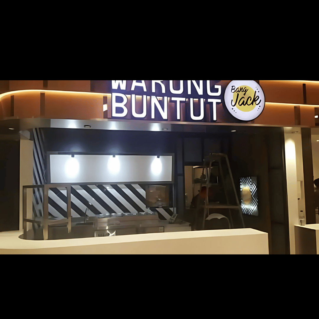 Pembuatan Kios Warung Makan di Mall dengan Papan Nama LED – Jasa Fit Out Restoran