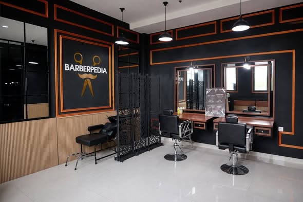 Desain Interior Barbershop Modern Nuansa Hitam Gold by Simple Mandiri